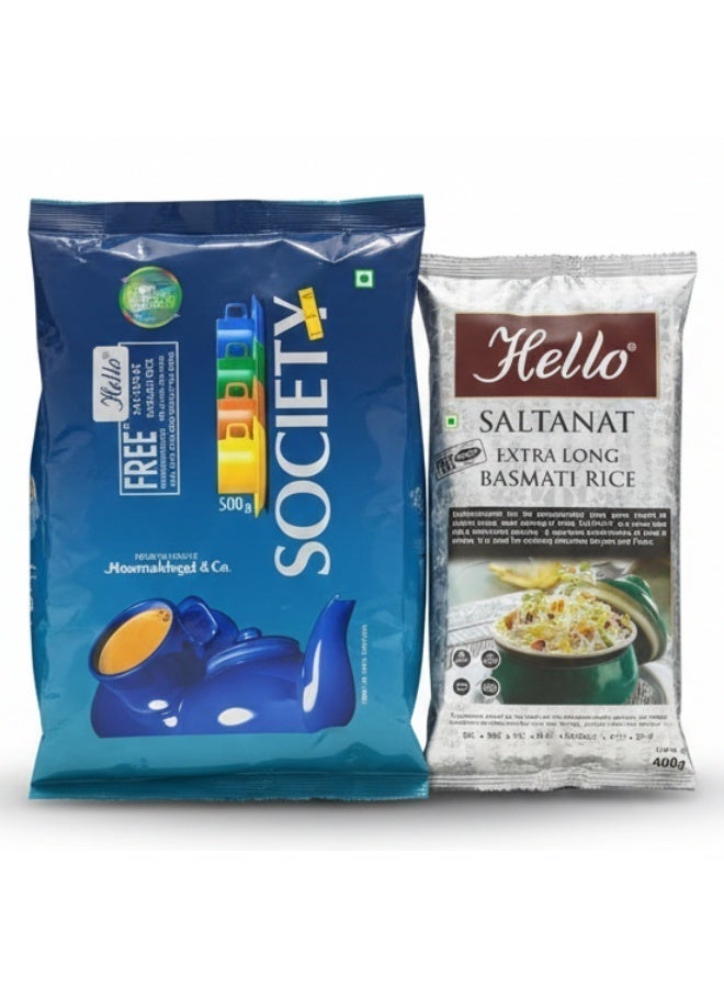 Society Tea Powder 500g with Free Hello Saltanat Extra Long Basmati Rice 400g - Image 1